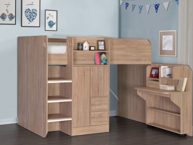 Flintshire Taylor Oak Finish Wooden High Sleeper Bed