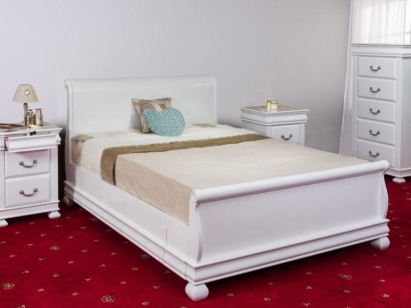 Sweet Dreams Storm 5ft Kingsize White, King Size Sleigh Bed With Drawers