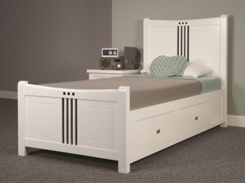 Sweet Dreams Lewis 4ft6 Double Bed Frame With Drawers In White With Black Stripes