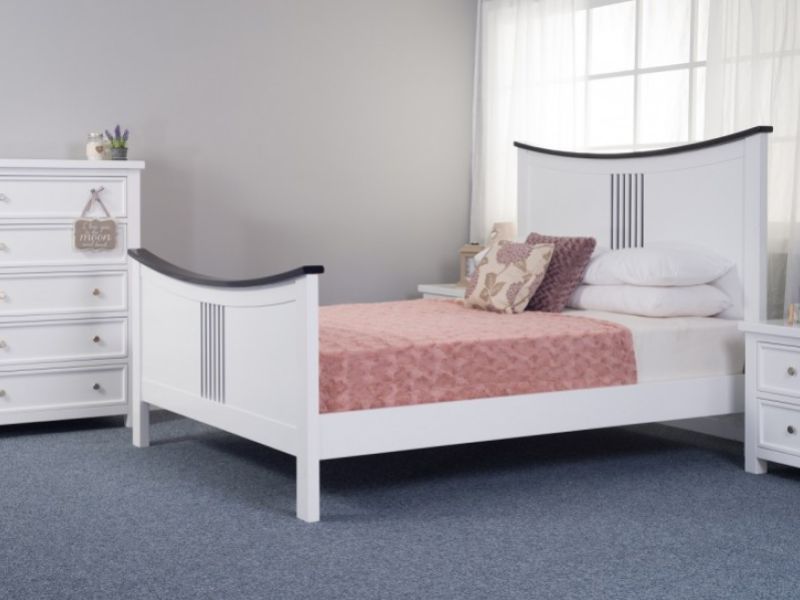 Sweet Dreams Kane 4ft6 Double Bed Frame In White With Grey Stripes