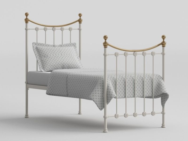 OBC Carrick 3ft Single White With Brass Metal Headboard