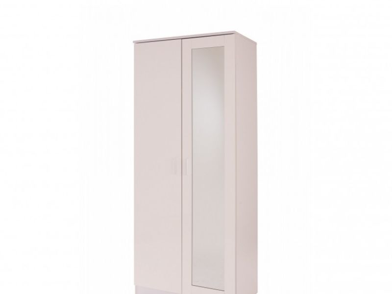 GFW Ottawa 2 Door Wardrobe with Mirror in White and White Gloss