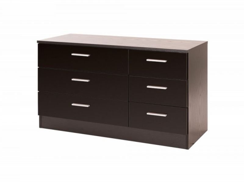 GFW Ottawa 3 plus 3 Drawer Chest in Black Oak and Black Gloss