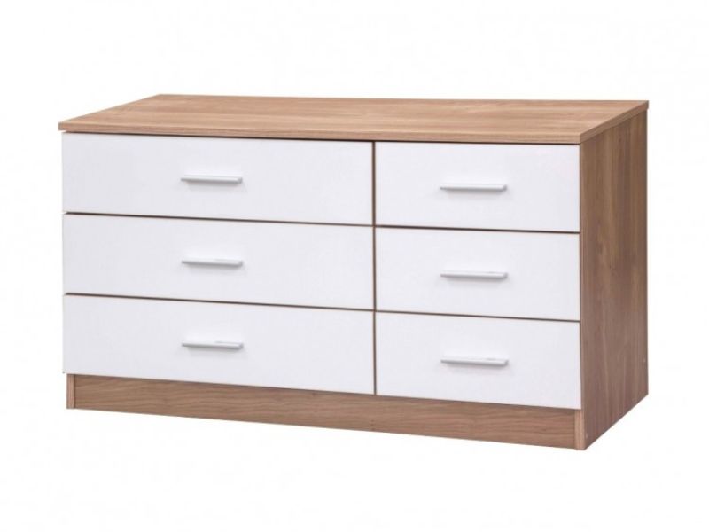 GFW Ottawa 3 plus 3 Drawer Chest in Oak and White Gloss