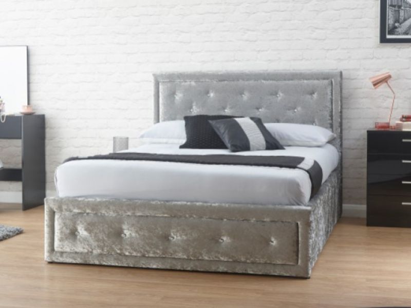 GFW Hollywood 5ft Kingsize Silver Crushed Velvet Ottoman Lift Bed Frame