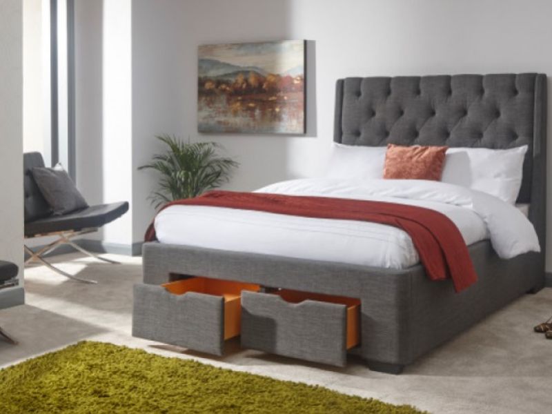 GFW Koln 5ft Kingsize Grey Fabric Storage Bed