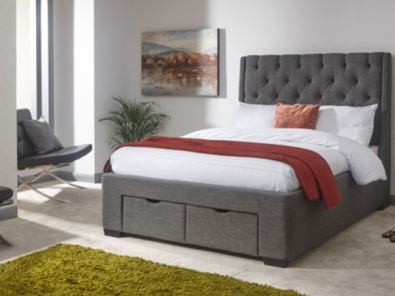 GFW Koln 5ft Kingsize Grey Fabric Storage Bed