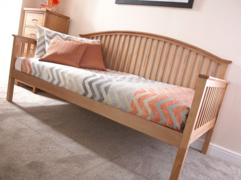 GFW Madrid 3ft Single Oak Finish Wooden Day Bed