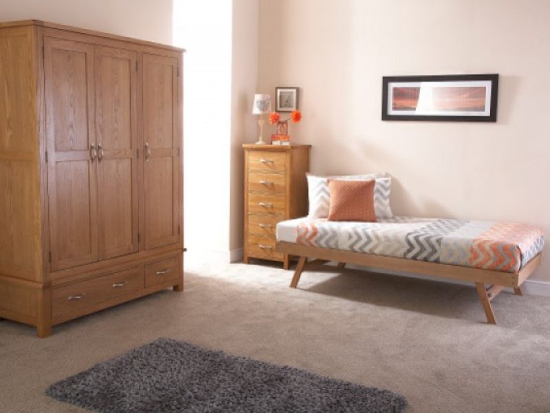 GFW Madrid 3ft Single Oak Finish Wooden Trundle Bed