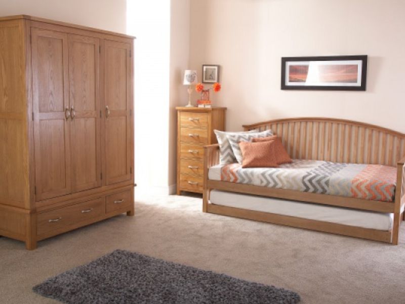 GFW Madrid 3ft Single Oak Finish Wooden Trundle Bed