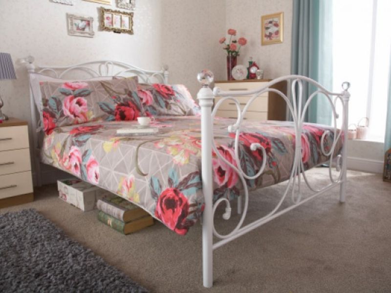 GFW Panache Crystal 5ft Kingsize White Metal Bed Frame