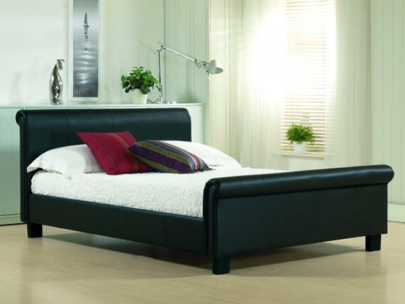 Time Living Aurora 4ft6 Double Black REAL LEATHER Bed Frame