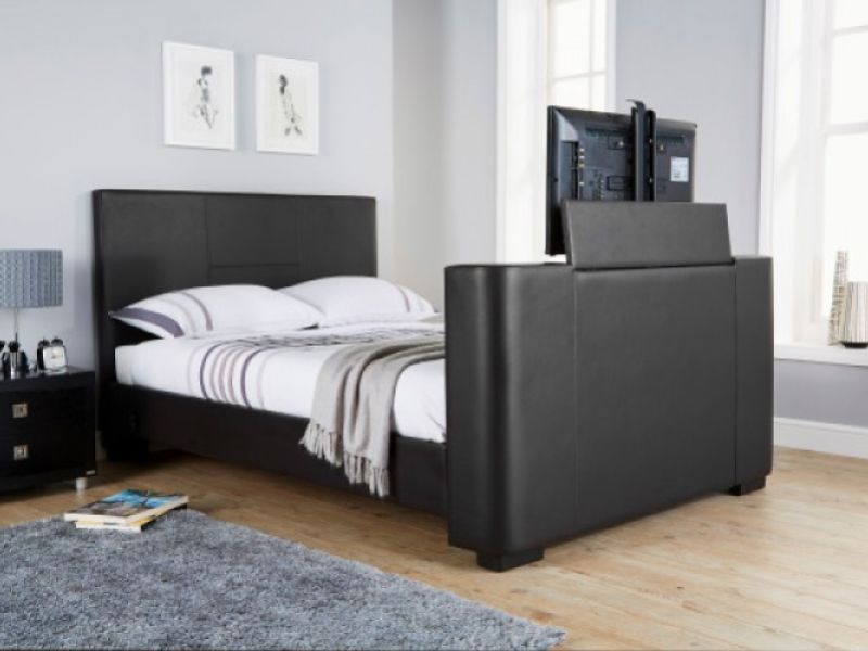 GFW Newark 4ft6 Double Black Faux Leather Electric TV Bed Frame