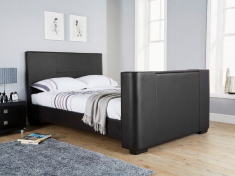 GFW Newark 4ft6 Double Black Faux Leather Electric TV Bed Frame