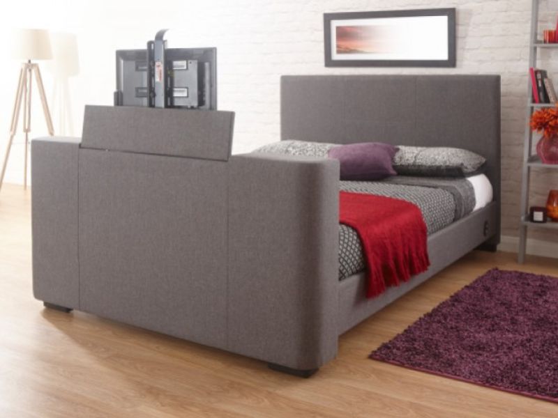 GFW Newark 4ft6 Double Grey Fabric Electric TV Bed Frame