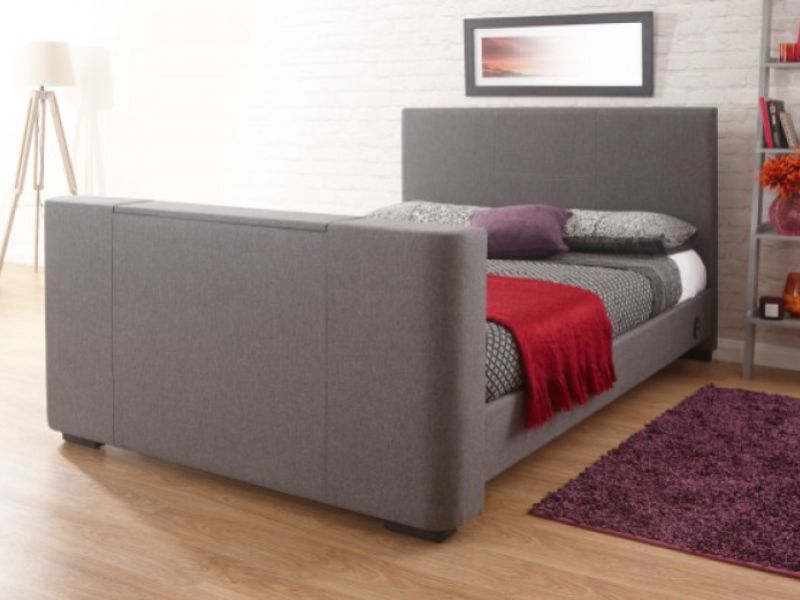 GFW Newark 4ft6 Double Grey Fabric Electric TV Bed Frame