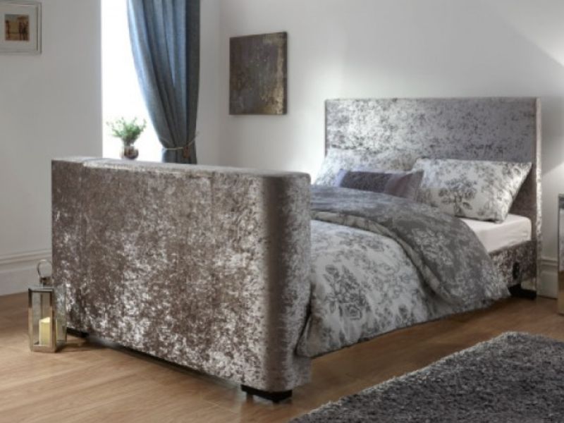 GFW Newark 5ft Kingsize Silver Crushed Velvet Electric TV Bed Frame