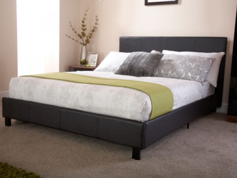 GFW Bed In A Box 4ft Small Double Black Faux Leather Bed Frame