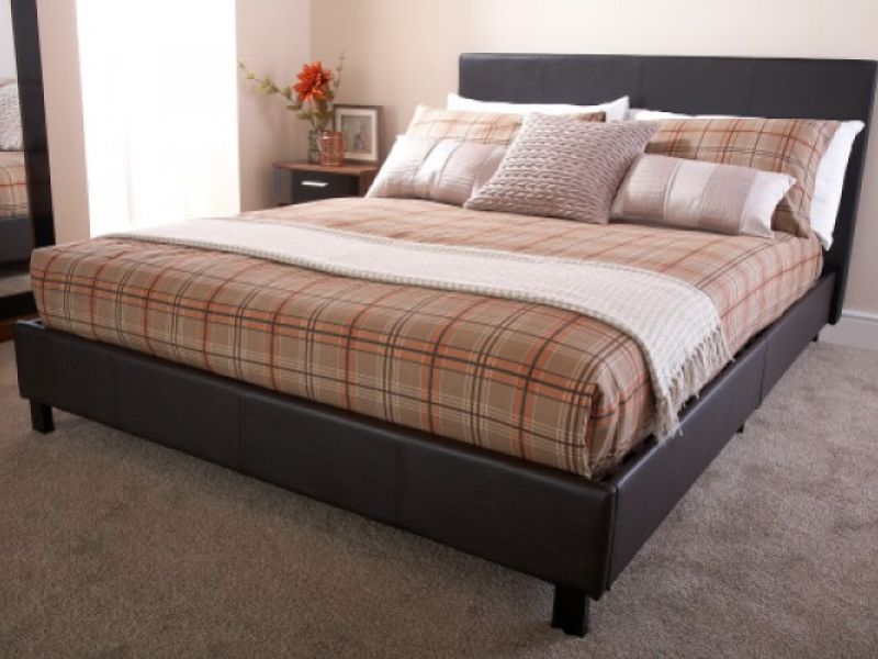 GFW Bed In A Box 3ft Single Brown Faux Leather Bed Frame