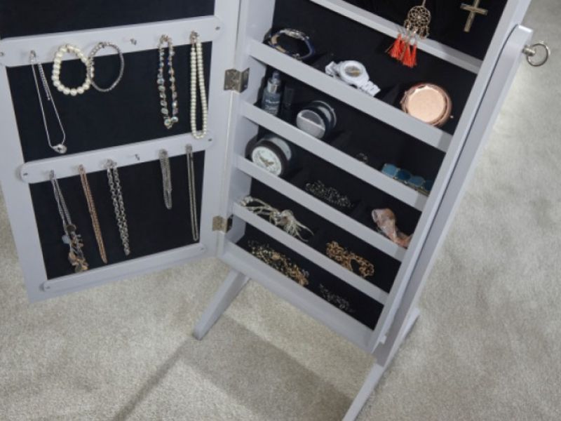 GFW Amore Mirror Jewellery Armoire With LED In Grey