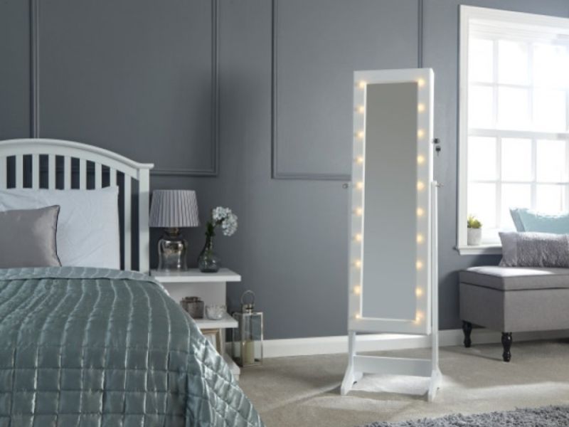 GFW Amore Mirror Jewellery Armoire With LED In White