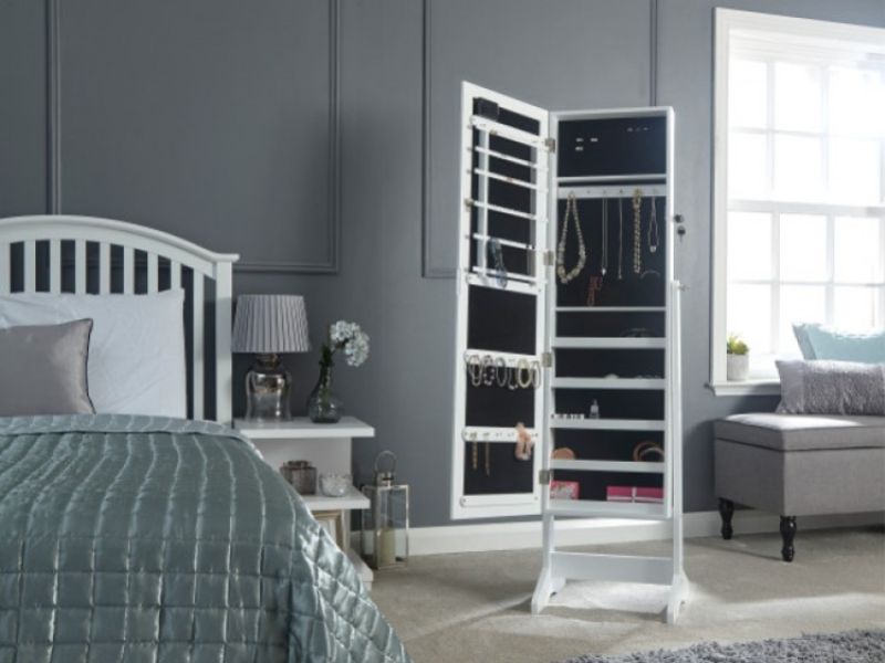 GFW Amore Mirror Jewellery Armoire With LED In White