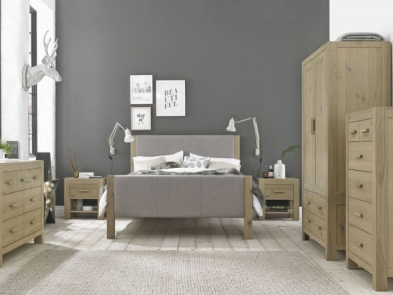 Bentley Designs Turin Aged Oak And Fabric 4ft6 Double Bed Frame
