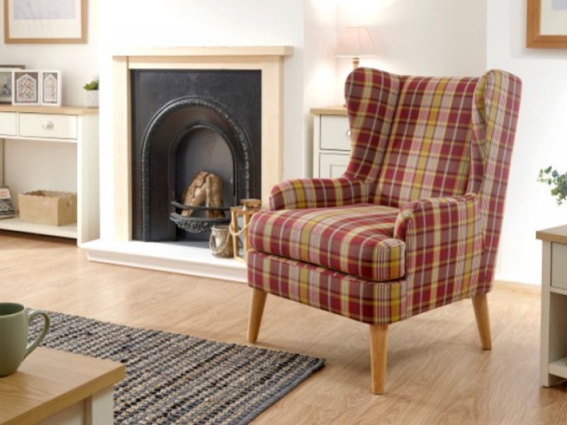 GFW Hamish Wing Chair In Purple Check