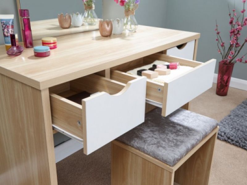 GFW Elizabeth Dressing Table Set In Oak And White