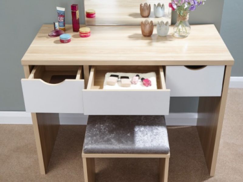 GFW Elizabeth Dressing Table Set In Oak And White