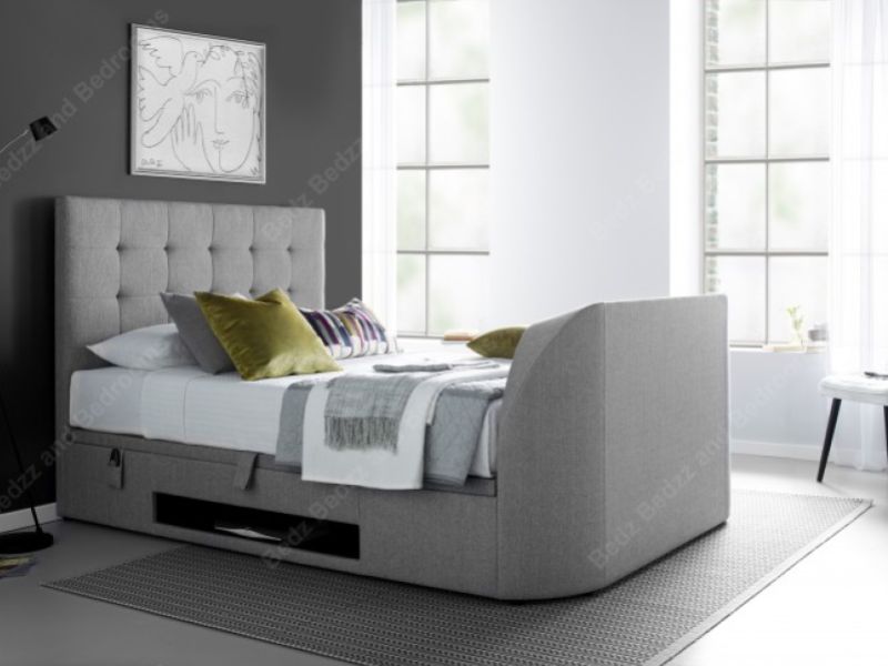 Kaydian Barnard 6ft Super Kingsize Light Grey Fabric Ottoman TV Bed