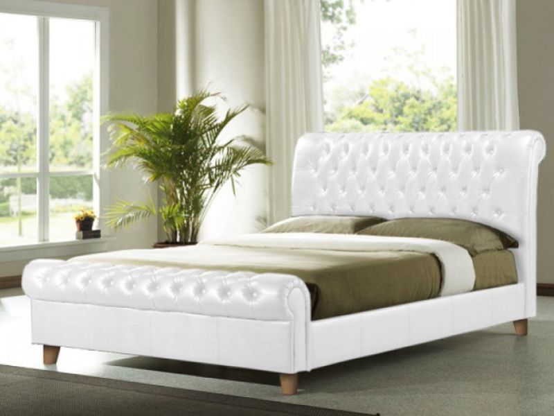 White Pu Leather Bed Frame, White Leather Bed Frame Double