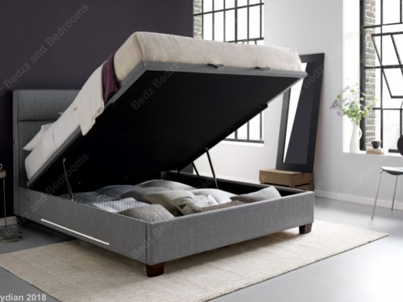 Kaydian Chilton 4ft6 Double Light Grey Fabric Ottoman Bed With LEDs And USB Ports