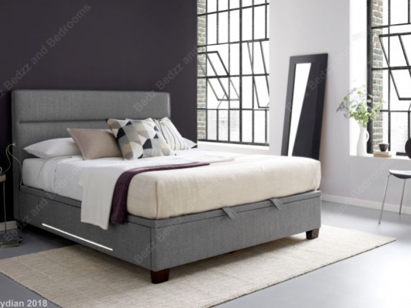 Kaydian Chilton 5ft Kingsize Light Grey Fabric Ottoman Bed With LEDs And USB Ports