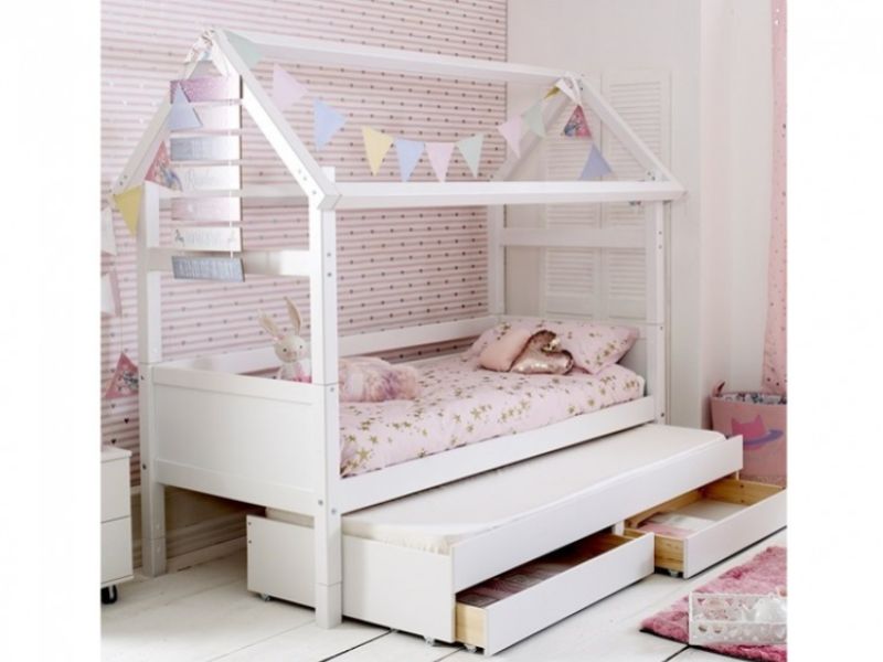 Thuka Nordic Playhouse Bed 2 With Flat White End Panels And Trundle Bed With Drawers