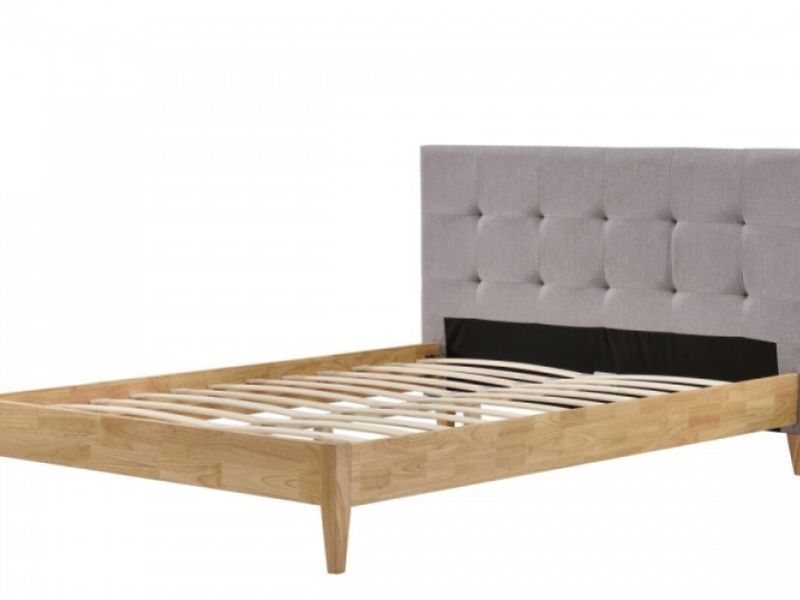 Sleep Design Disley 4ft6 Double Grey Fabric And Oak Bed Frame