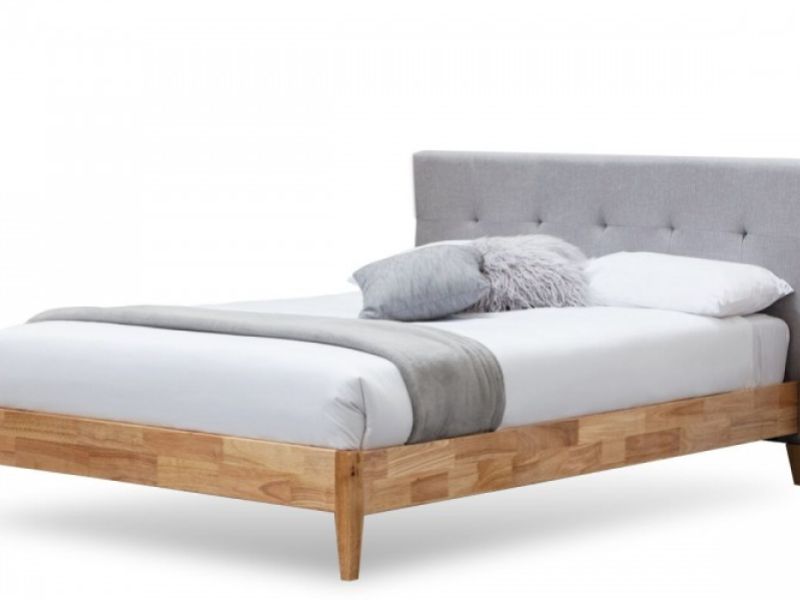 Sleep Design Disley 4ft6 Double Grey Fabric And Oak Bed Frame