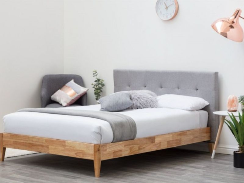 Sleep Design Disley 4ft6 Double Grey Fabric And Oak Bed Frame