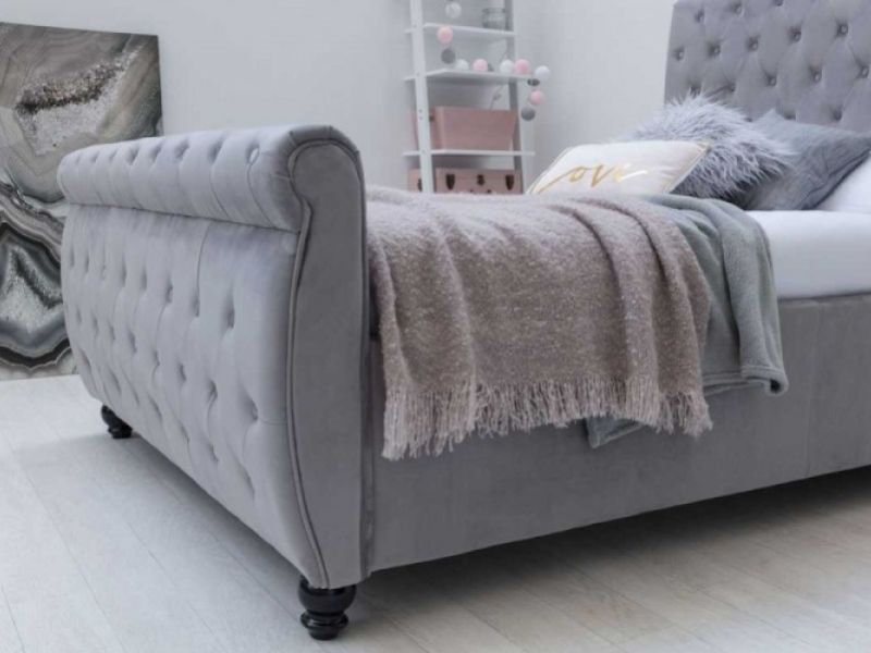 Sleep Design Hampton 5ft Kingsize Grey Velvet Sleigh Bed Frame