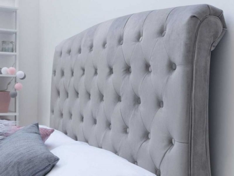 Sleep Design Hampton 5ft Kingsize Grey Velvet Sleigh Bed Frame