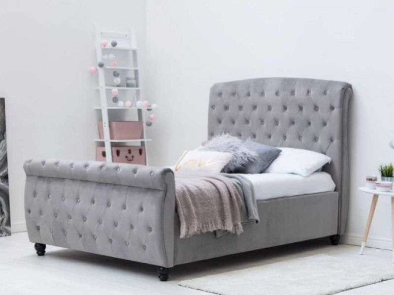 Sleep Design Hampton 5ft Kingsize Grey Velvet Sleigh Bed Frame