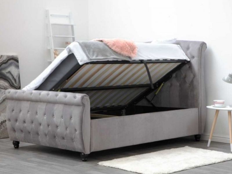 Sleep Design Hampton 5ft Kingsize Grey Velvet Ottoman Sleigh Bed Frame