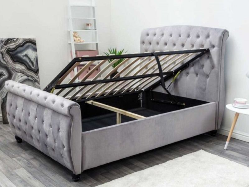Sleep Design Hampton 5ft Kingsize Grey Velvet Ottoman Sleigh Bed Frame