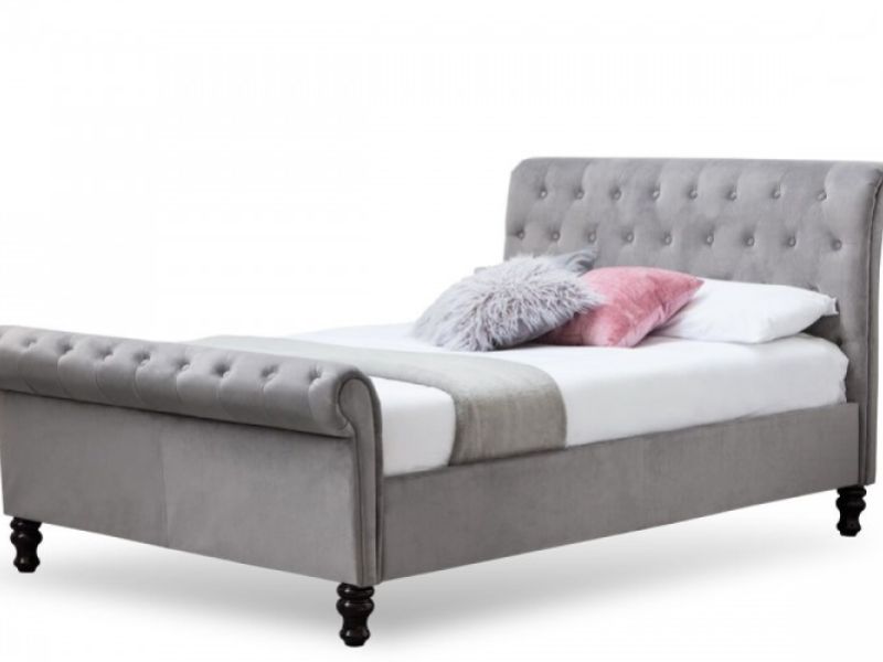 Sleep Design Lambeth 4ft6 Double Grey Velvet Sleigh Bed Frame