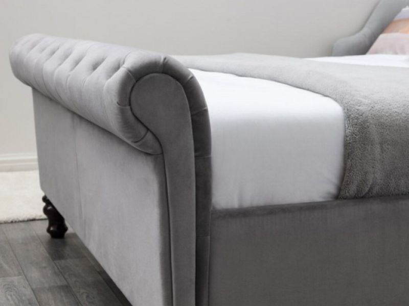 Sleep Design Lambeth 5ft Kingsize Grey Velvet Sleigh Bed Frame
