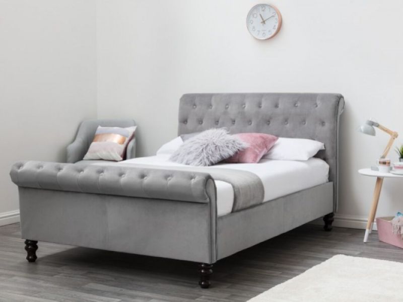 Sleep Design Lambeth 4ft6 Double Grey Velvet Sleigh Bed Frame