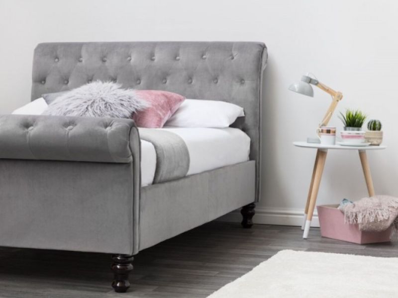 Sleep Design Lambeth 4ft6 Double Grey Velvet Sleigh Bed Frame