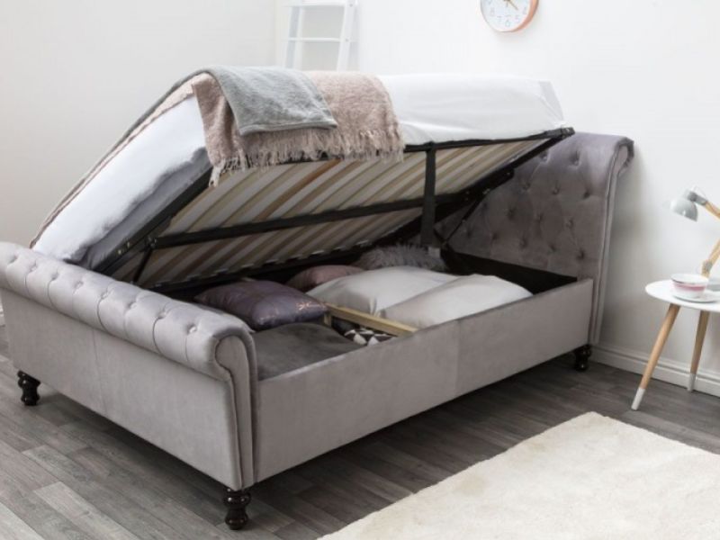 Sleep Design Lambeth 4ft6 Double Grey Velvet Ottoman Sleigh Bed Frame