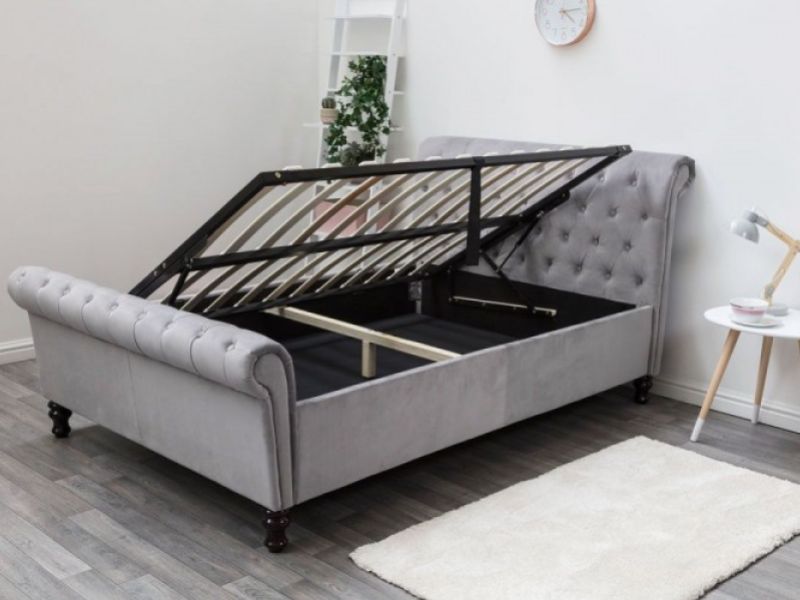 Sleep Design Lambeth 5ft Kingsize Grey Velvet Ottoman Sleigh Bed Frame