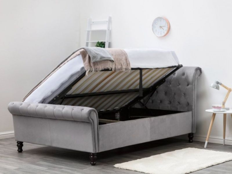 Sleep Design Lambeth 5ft Kingsize Grey Velvet Ottoman Sleigh Bed Frame